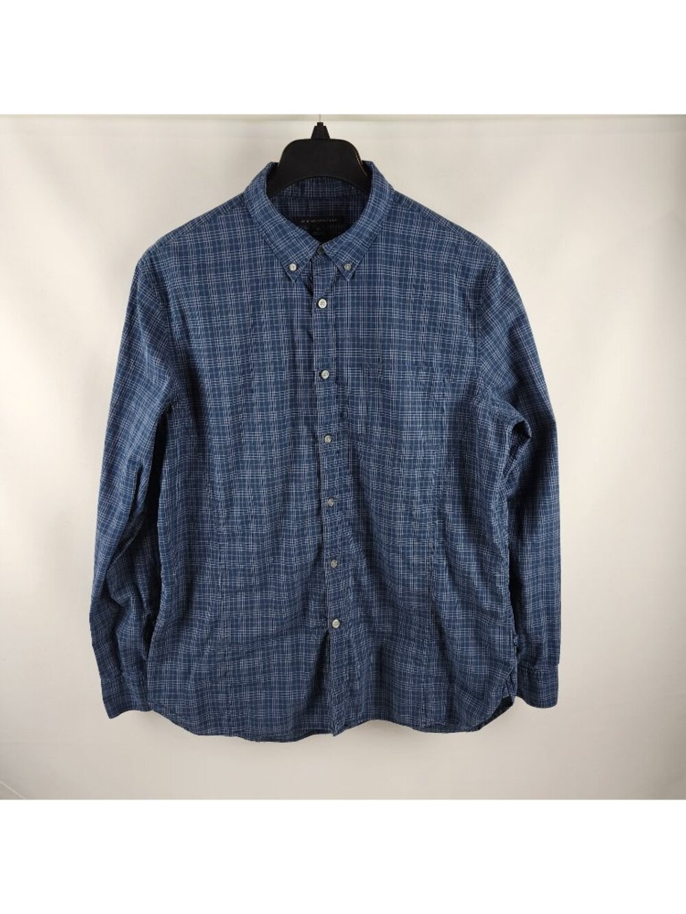 John Varvatos Shirt Mens XL Button Down Plaid Checked L/S Blue White Dress USA